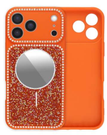 Glitter Rhinestone Mirror Case with MagSafe Ring (ORANGE) for iPhone 17 Pro Max (Only Ground Shipping)