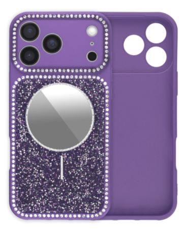 Glitter Rhinestone Mirror Case with MagSafe Ring (PURPLE) for iPhone 17 Pro Max (Only Ground Shipping)