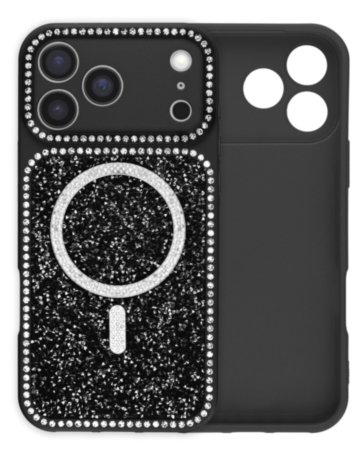 MagSafe Glitter Diamond Shimmer Case with Rhinestone Camera Lens (BLACK) for iPhone 17 Pro Max (Only Ground Shipping)