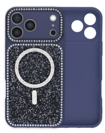 MagSafe Glitter Diamond Shimmer Case with Rhinestone Camera Lens (BLUE) for iPhone 17 Pro Max (Only Ground Shipping)