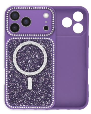 MagSafe Glitter Diamond Shimmer Case with Rhinestone Camera Lens (PURPLE) for iPhone 17 Pro Max (Only Ground Shipping)