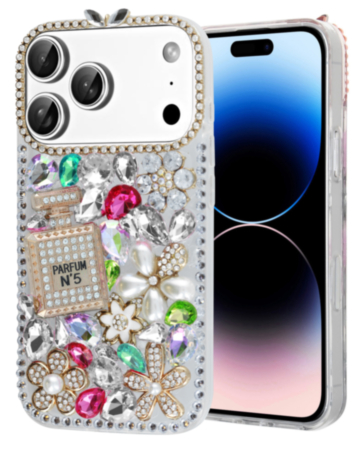Crystal Flower Perfume Silicone Hard Case - COLORFUL for iPhone 17 Pro Max (Only Ground Shipping)