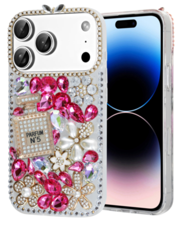 Crystal Flower Perfume Silicone Hard Case - PINK for iPhone 17 Pro Max  (Only Ground Shipping)