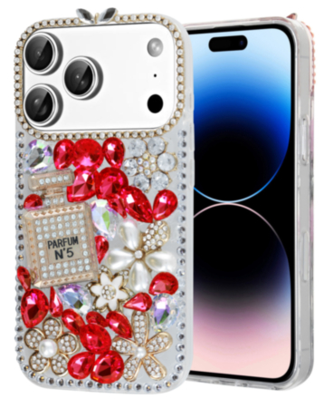 Crystal Flower Perfume Silicone Hard Case - RED for iPhone 17 Pro Max (Only Ground Shipping)