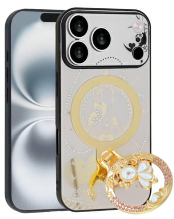 Wireless Charging Luxury Diamond Shiny Cases with Ring - WHITE for iPhone 17 Pro Max (Only Ground Shipping)