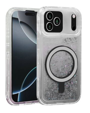 Wireless Charging Protective Glitter Liquid Bumper Case - BLACK for iPhone 17 Pro Max (Only Ground Shipping)