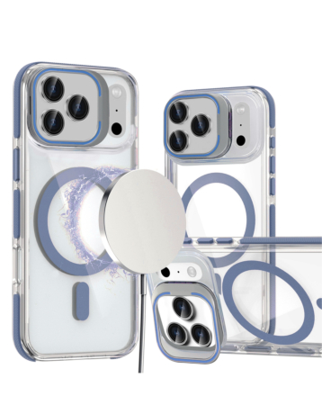Thin Magnetic Clear Case with Camera Stand Kickstand - BLUE for iPhone 17 Pro Max (Only Ground Shipping)