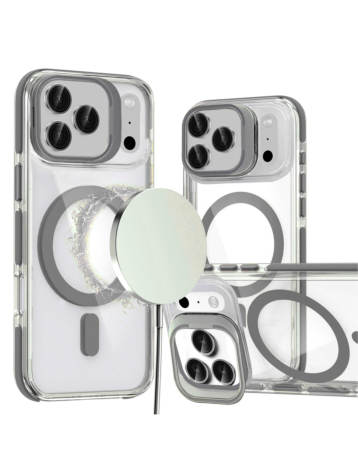 Thin Magnetic Clear Case with Camera Stand Kickstand - GRAY for iPhone 17 Pro Max (Only Ground Shipping)