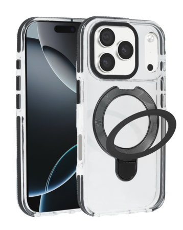 Transparent Case with Wireless Charging Kickstand - BLACK for iPhone 17 Pro Max (Only Ground Shipping)