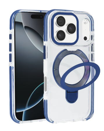 Transparent Case with Wireless Charging Kickstand - BLUE for iPhone 17 Pro Max (Only Ground Shipping)