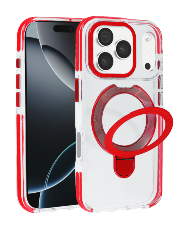 Transparent Case with Wireless Charging Kickstand - RED for iPhone 17 Pro Max (Only Ground Shipping)