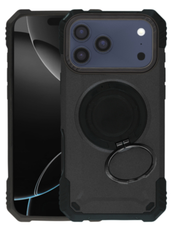 Hybrid Tuff Case with Magnetic Kickstand (BLACK) for iPhone 17 Pro Max (Only Ground Shipping)