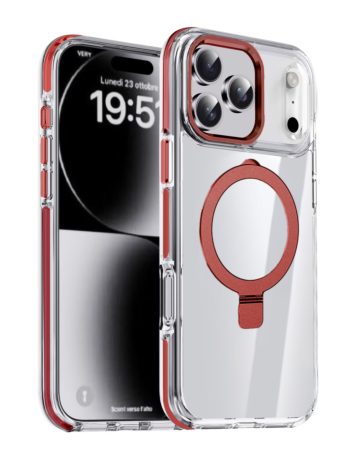 Magnetic Clear Case with Kickstand - RED for iPhone 17 Pro Max (Only Ground Shipping)