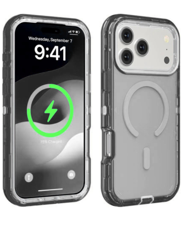 Wireless Charging Transparent Shockproof Case - BLACK for iPhone 17 Pro Max (Only Ground Shipping)