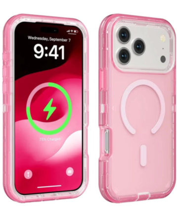 Wireless Charging Transparent Shockproof Case - PINK for iPhone 17 Pro Max (Only Ground Shipping)