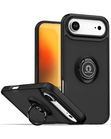 Hard PC Rear / Soft TPU Colorful Border Case with I-ring Holder - BLACK for iPhone Air (Only Ground Shipping)
