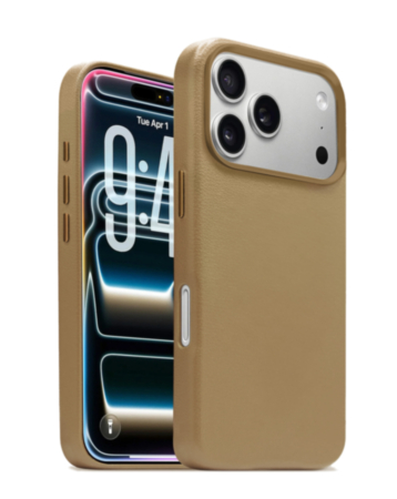 New Leather Case with Wireless Charger with IC Chip (LIGHT BROWN) for iPhone 17 Pro Max (Only Ground Shipping)