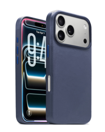 New Leather Case with Wireless Charger with IC Chip (NAVY BLUE) for iPhone 17 Pro Max (Only Ground Shipping)