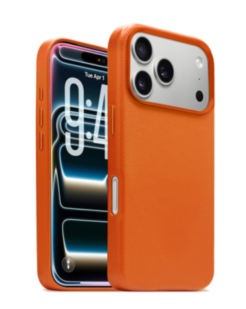 New Leather Case with Wireless Charger with IC Chip (ORANGE) for iPhone 17 Pro Max (Only Ground Shipping)