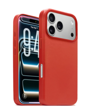 New Leather Case with Wireless Charger with IC Chip (RED) for iPhone 17 Pro Max (Only Ground Shipping)