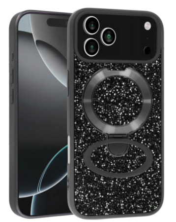 Sparkle Luxury Slim Case with Magnetic Kickstand for iPhone 17 Pro (BLACK) (Only Ground Shipping)