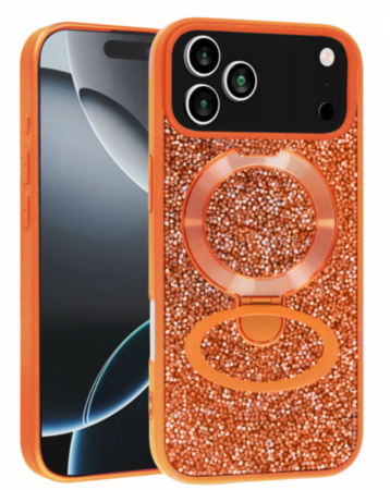 Sparkle Luxury Slim Case with Magnetic Kickstand for iPhone 17 Pro (ORANGE) (Only Ground Shipping)