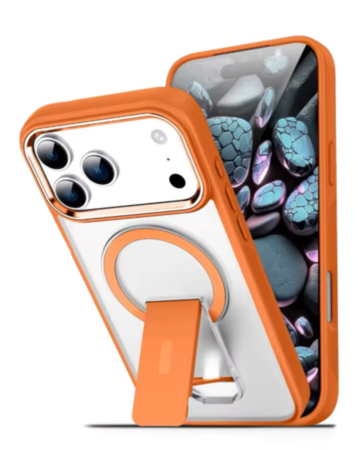 Clear Magnetic Case with Built-in Kickstand - ORANGE  for iPhone 17 Pro (Only Ground Shipping)