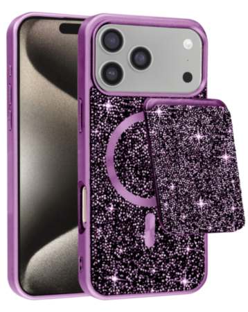 Magnetic Diamond Dual Layer Protection Case with Magnetic Card Slot- PURPLE for iPhone 17 Pro (Only Ground Shipping)