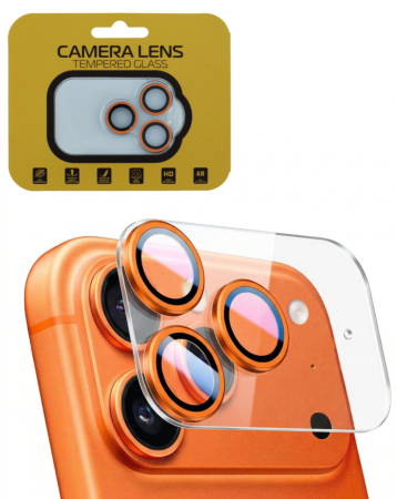 Clear Back Camera Tempered Glass with Metal Ring for 17 Pro Max (COSMIC ORANGE)
