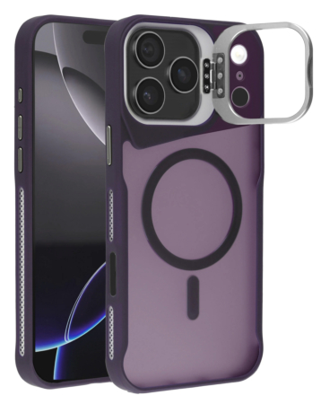 Matte Transparent Camera Stand Case with Wireless Charging for iPhone 17 Pro Max (DARK PURPLE) (Only Ground Shipping)