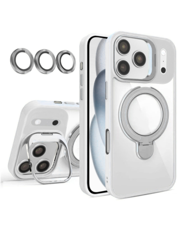 Magnetic Clear Case with 2 Kickstand & Camera Lens - GRAY for iPhone 17 Pro Max (Only Ground Shipping)