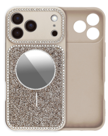 Glitter Rhinestone Mirror Case with MagSafe Ring (GOLD) for iPhone 17 Pro Max (Only Ground Shipping)