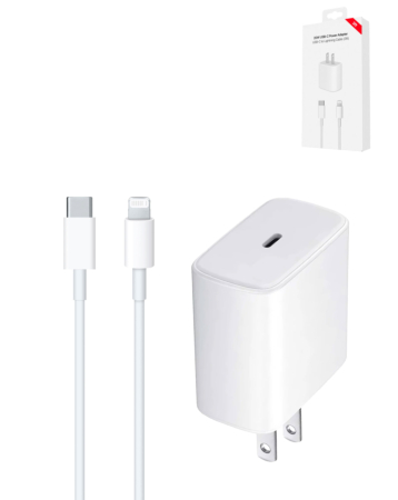 USB C-L Non-MFI Charging Cable with USB-C Power Adapter (3ft) (20W) (Only Ground Shipping)