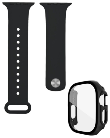 iWatch 40mm Silicone Soft Band & Bumper Case with Tempered Glass - BLACK (Only Ground Shipping)