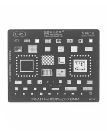 Buy the AMAOE BGA Reballing Stencil for iPhone 8, 8 Plus, and X – 0.12mm A11. This item is not returnable.
