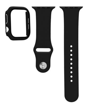 Silicone Soft Band & Bumper Case with Tempered Glass - BLACK for iWatch 41mm (Only Ground Shipping)