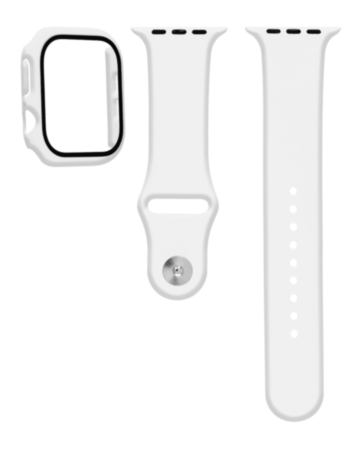 Silicone Soft Band & Bumper Case with Tempered Glass - WHITE for iWatch 41mm (Only Ground Shipping)