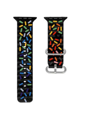 Rainbow Sprinkle Silicone Band (BLACK) for iWatch (42 / 44 / 45 / 49mm) (Only Ground Shipping)