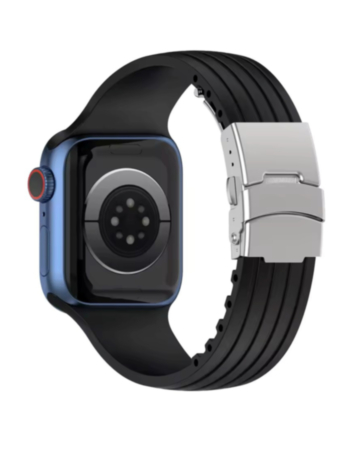 Striped Silicone Sport Band (BLACK) for iWatch (42/44/45/49mm) (Only Ground Shipping)