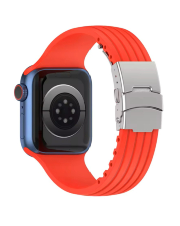 Striped Silicone Sport Band (RED) for iWatch (42/44/45/49mm) (Only Ground Shipping)