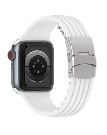 Striped Silicone Sport Band (WHITE) for iWatch (42/44/45/49mm) (Only Ground Shipping)
