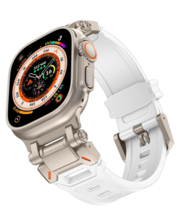 Sport Silicone Band with Metal Connector (WHITE) for iWatch (42 / 44 / 45 / 49mm) (Only Ground Shipping)