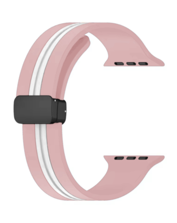 MagStripe Dual Color Magnetic Silicone Band (PINK & WHITE) for iWatch (42 / 44 / 45 / 49mm) (Only Ground Shipping)