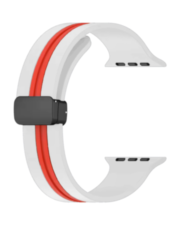 MagStripe Dual Color Magnetic Silicone Band (WHITE & RED) for iWatch (42 / 44 / 45 / 49mm) (Only Ground Shipping)