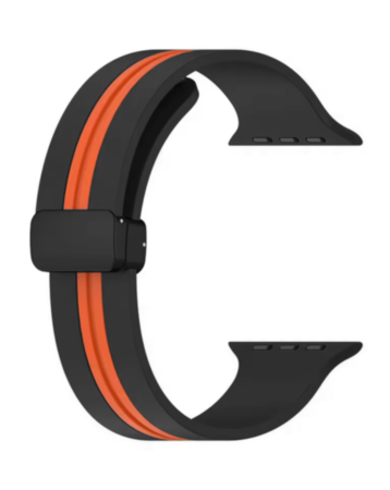 MagStripe Dual Color Magnetic Silicone Band (BLACK & ORANGE) for iWatch (42 / 44 / 45 / 49mm) (Only Ground Shipping)