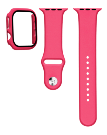 Silicone Soft Band with Tempered Glass (ROSE PINK) for iWatch 42mm (2024) (Only Ground Shipping)