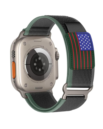 iWatch (42/44/45/49mm) USA Flag Velcro Nylon Loop Strap-Blue Black (Only Ground Shipping)