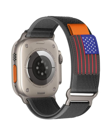 iWatch (42/44/45/49mm) USA Flag Velcro Nylon Loop Strap-Black Gray  (Only Ground Shipping)