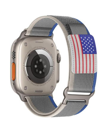 iWatch (42/44/45/49mm) USA Flag Velcro Nylon Loop Strap-Blue Gray  (Only Ground Shipping)