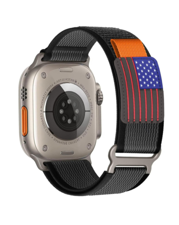 iWatch (42/44/45/49mm) USA Flag Velcro Nylon Loop Strap-Starlight Black   (Only Ground Shipping)